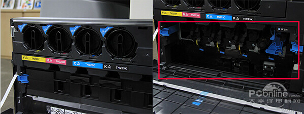 柯尼卡美能達C266采用了CMYK四色的碳粉設計，4色碳粉均設計了安全鎖-科頤辦公